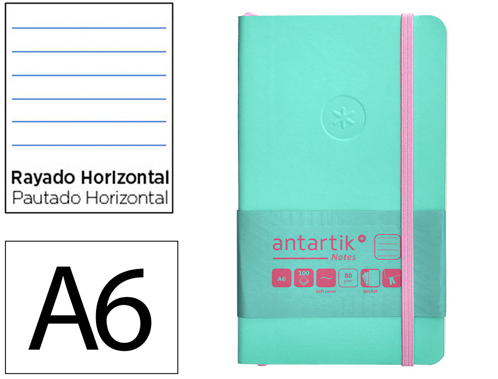 CADERNO COM ELASTICO ANTARTIK NOTES CAPA MOLE A6 PAUTADO ROSA E TURQUESA 100 FOLHAS 80 GR FSC