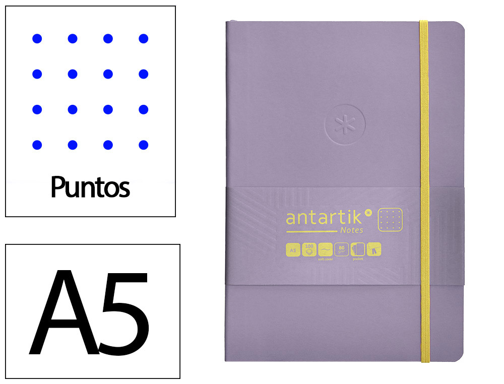 CADERNO COM ELASTICO ANTARTIK NOTES CAPA MOLE A5 PONTILHADO ROXO E AMARELO 80 FOLHAS 80 GR FSC