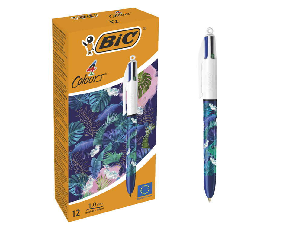 ESFEROGRAFICA BIC QUATRO CORES BOTANICO PONTA DE 1 MM CAIXA DE 12 UNIDADES
