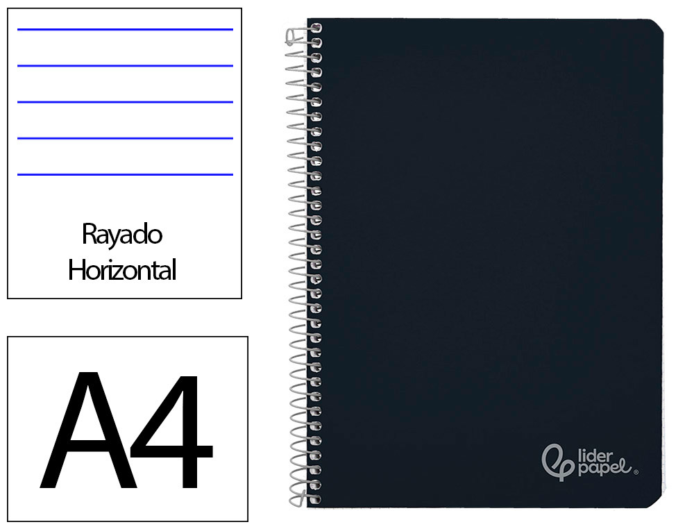 CADERNO ESPIRAL LIDERPAPEL DIN A4 WITTY CAPA DURA 80F 90GR PAUTADO COM MARGEM COR PRETO