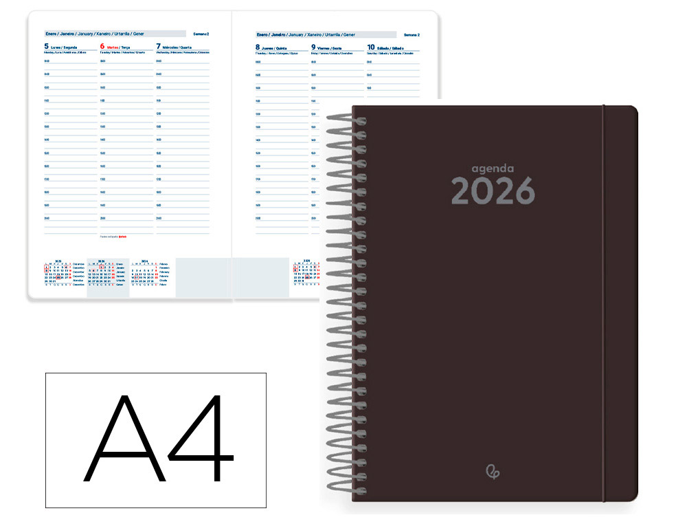 AGENDA ESPIRAL LIDERPAPEL CLASSIC A4 2026 SEMANA VISTA PRETO PAPEL 70 GR FSC
