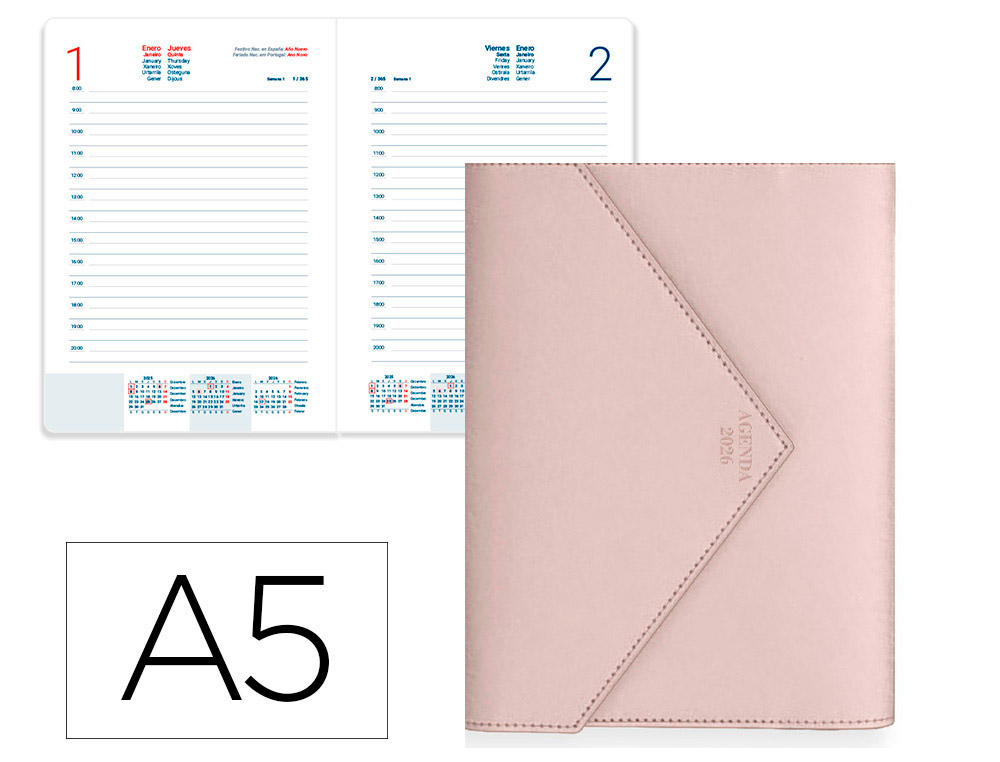AGENDA ENCADERNADA LIDERPAPEL PSARA A5 2026 DIA PAGINA BEGE PAPEL 70 GR FSC