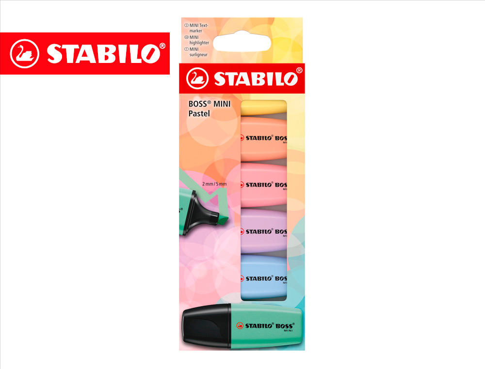 MARCADOR STABILO BOSS FLUORESCENTE MINI PASTEL ESTOJO DE 6 UNIDADES CORES SORTIDAS