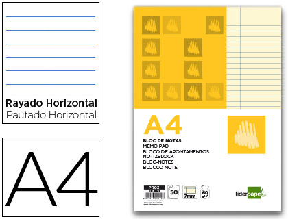 BLOCO DE NOTAS LIDERPAPEL COLADO DIN A4 50 F PAUTADO AMARELO