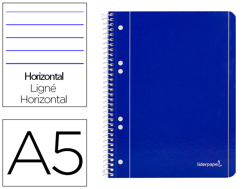CADERNO ESPIRAL LIDERPAPEL CAPA AZUL 80 F DIN A5 PAUTADO