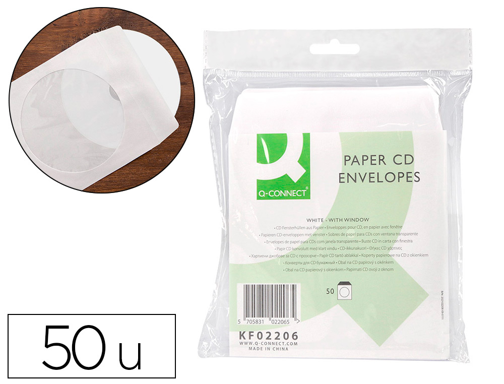 BOLSA DE PAPEL Q-CONNECT PARA CD / DVD EMBALAGEM DE 50 UNIDADES