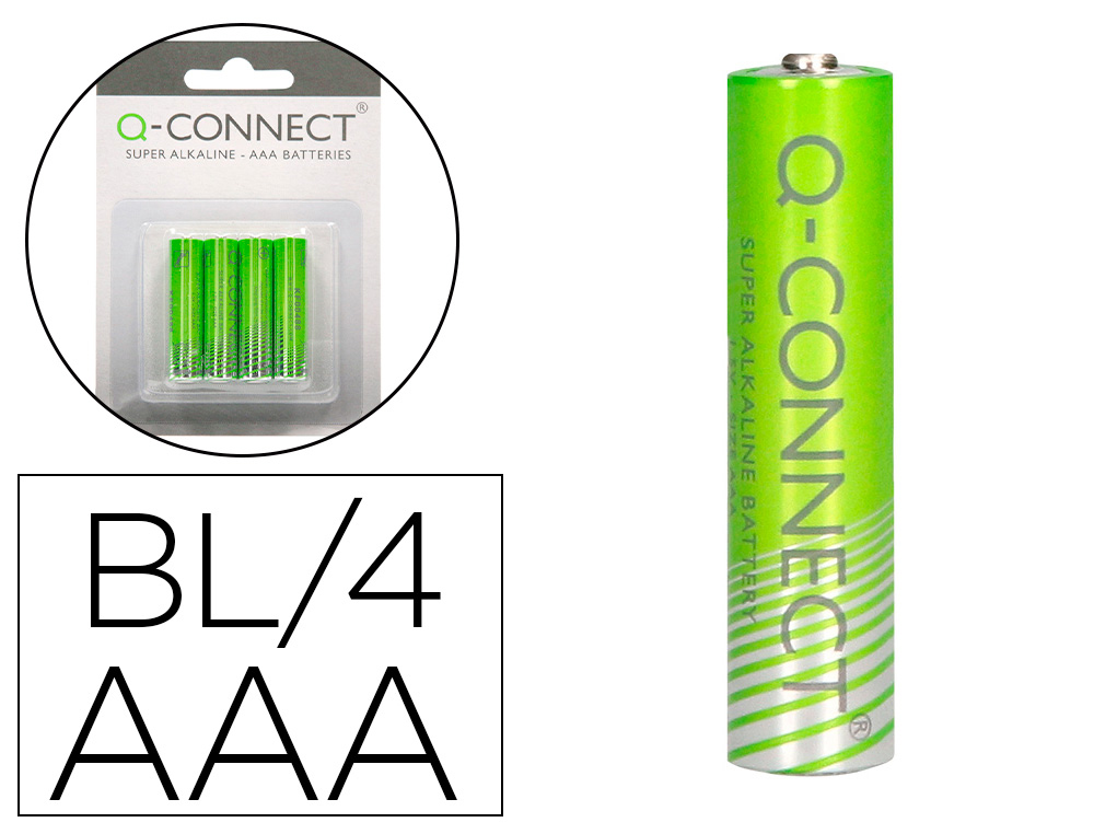 PILHA Q-CONNECT ALCALINA AAA BLISTER COM 4 UNIDADES