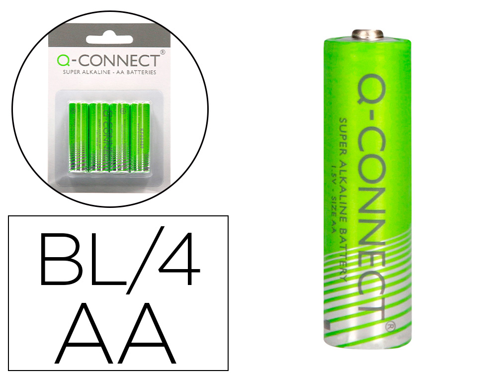 PILHA Q-CONNECT ALCALINA AA BLISTER COM 4 UNIDADES