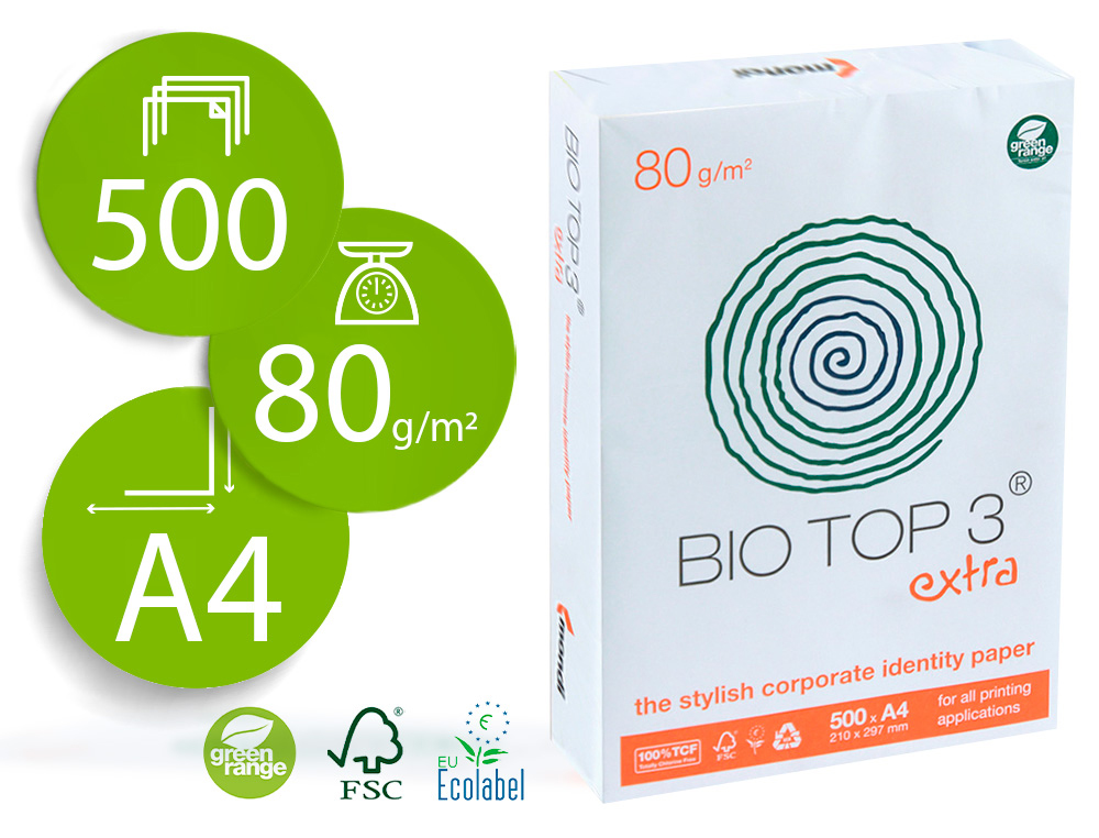 PAPEL FOTOCOPIA BIOTOP EXTRA ECOLOGICO DIN A4 EMBALAGEM DE 500 FOLHAS
