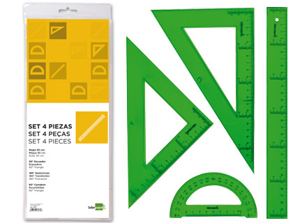 JOGO ESQUADRO E REGUA 30 CMS E SEMICIRCULO EM PETACA LIDERPAPEL VERDE