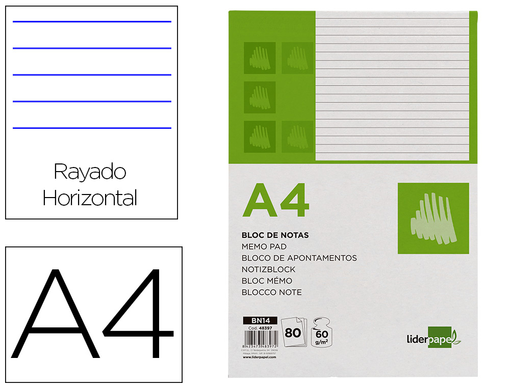 BLOCO DE APONTAMENTOS LIDERPAPEL DIN A4 80 F PAUTADO