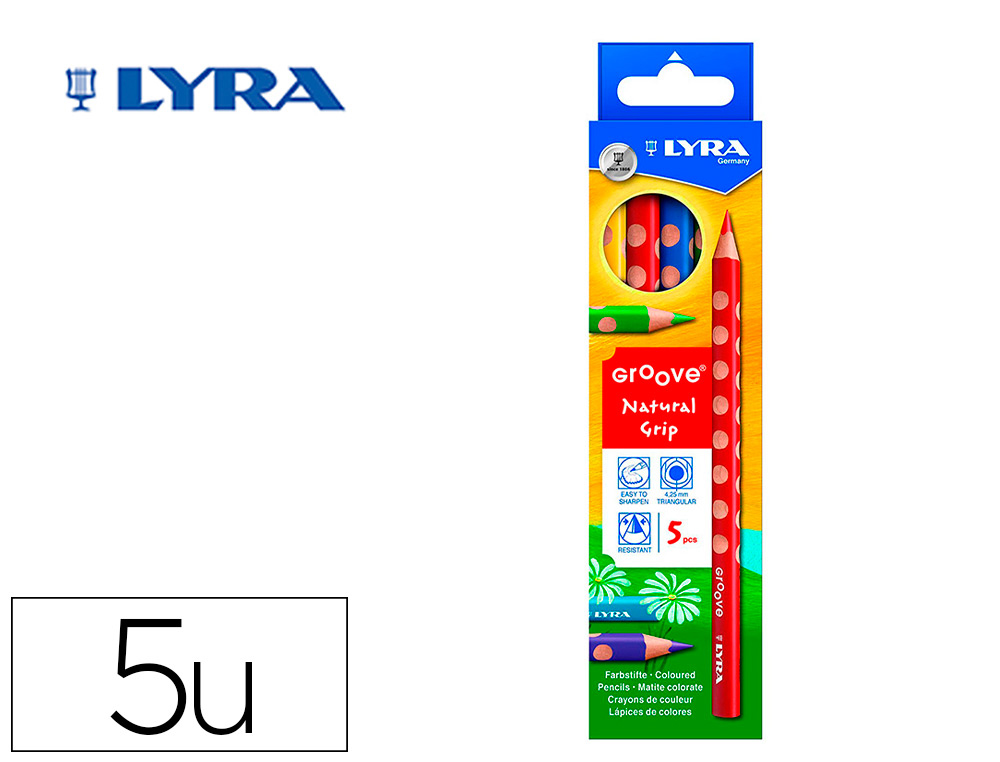 LAPIS DE COR LYRA GROOVE TRIANGULAR MINAS DE 4,25 MM CAIXA DE 5 CORES
