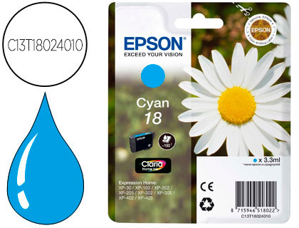 TINTEIRO EPSON T1802 CIAN EXPRESSION HOME XP-102 XP-205 XP-305 XP-405 CAPACIIDAD 180 PAG