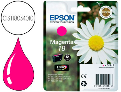 TINTEIRO EPSON T1803 MAGENTA EXPRESSION HOME XP-102 XP-205 XP-305 XP-405 CAPACIIDAD 180 PAG