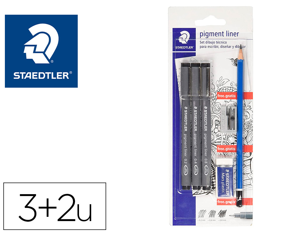 MARCADOR STAEDTLER CALIBRADO MICROMETRICO 308 PRETO BLISTER DE 3 UND + BORRACHA LAPIS E APARA LAPIS DE OFERTA
