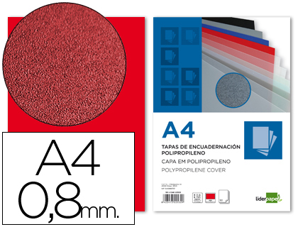 CAPA DE ENCADERNACAO LIDERPAPEL POLIPROPILENO DIN A4 0.8 MM VERMELHA PACK DE 50 UNIDADES