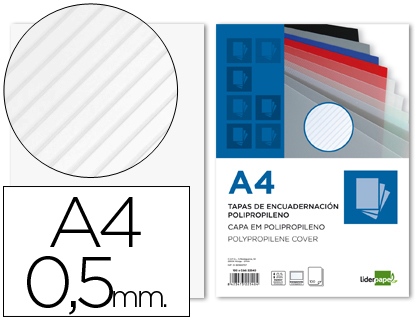 CAPA DE ENCADERNACAO LIDERPAPEL POLIPROPILENO RAIADO DIN A4 0.5 MM PACK DE 100 UNIDADES