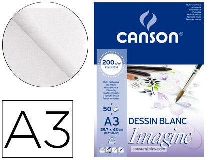 BLOCO DE DESENHO MULTITECNICAS CANSON IMAGINE DIN A3 COLADO LISO 29,7X42 CM 50 FOLHAS 200 GR