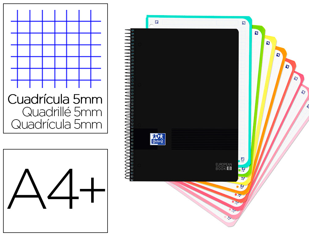 CADERNO ESPIRAL OXFORD EBOOK 8 CAPA DE PLSTICO DIN A4+ 160 F QUADRICULA 5 MM BLACK'N COLORS TURQUESA