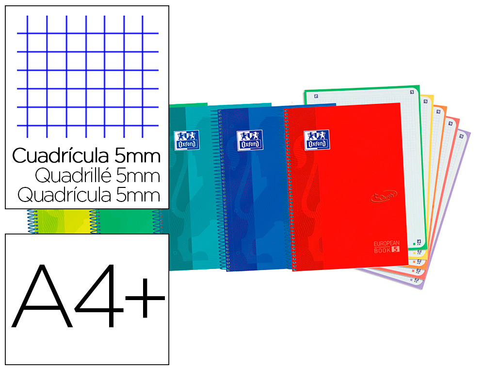 CADERNO ESPIRAL OXFORD EBOOK 5 CAPA EXTRADURA DIN A4+ 120 F QUADRICULA 5 MM CORES SORTIDAS TOUCH