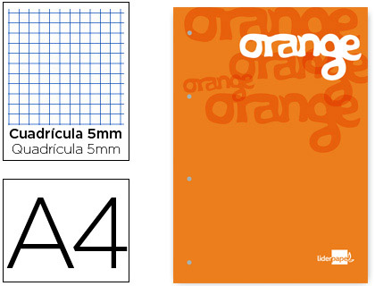 RECARGA COLADA LIDERPAPEL QUADRICULA DE 5 MM LARANJA A4 NATURAL100 FOLHAS 100 G/M2