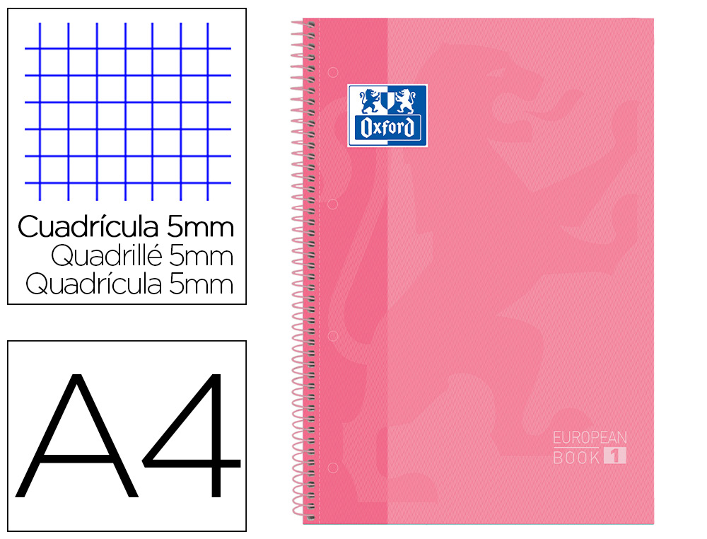 CADERNO ESPIRAL OXFORD CAPA EXTRADURA MICROPERFURADO DIN A4 80 F QUADRICULA 5 MM COR ROSA DOCE