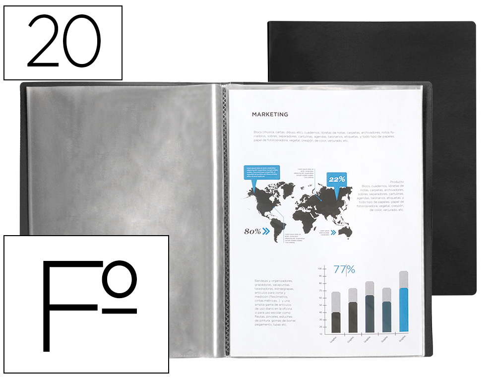 CAPA CATALOGO LIDERPAPEL 20 BOLSAS POLIPROPILENO FOLIO PRETO