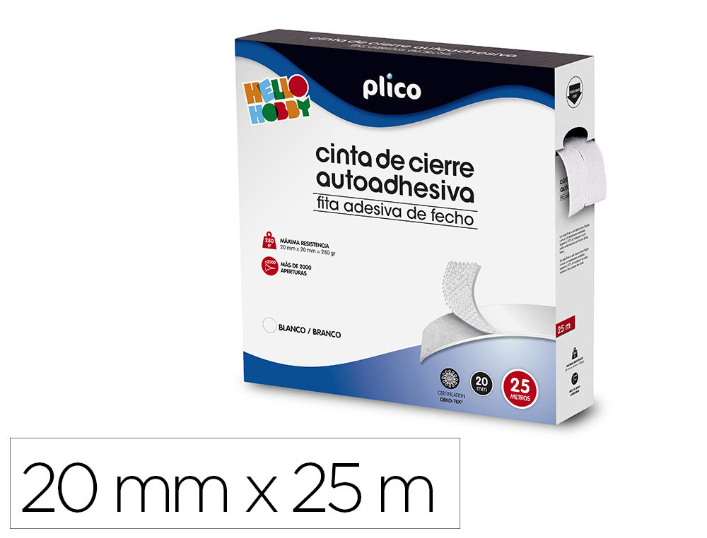 FITA DE FECHO ADESIVA PLICO VELCRO BRANCO 20MM X 25M