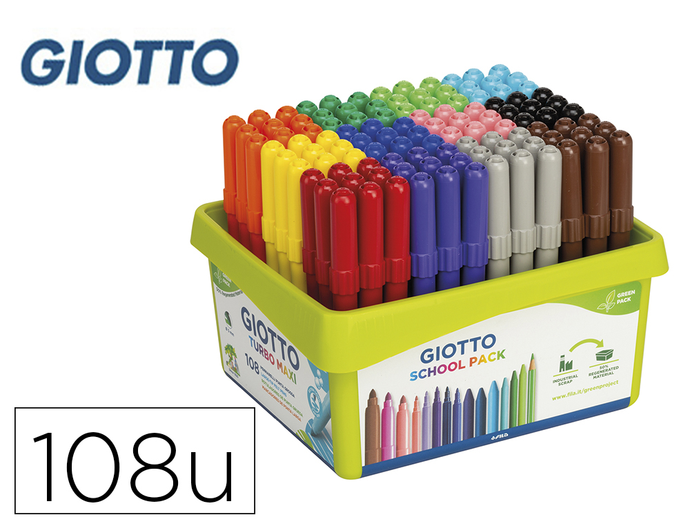 MARCADOR GIOTTO TURBO MAXI SCHOOL PACK DE 108 UNIDADES 12 CORES X 9 UNIDADES