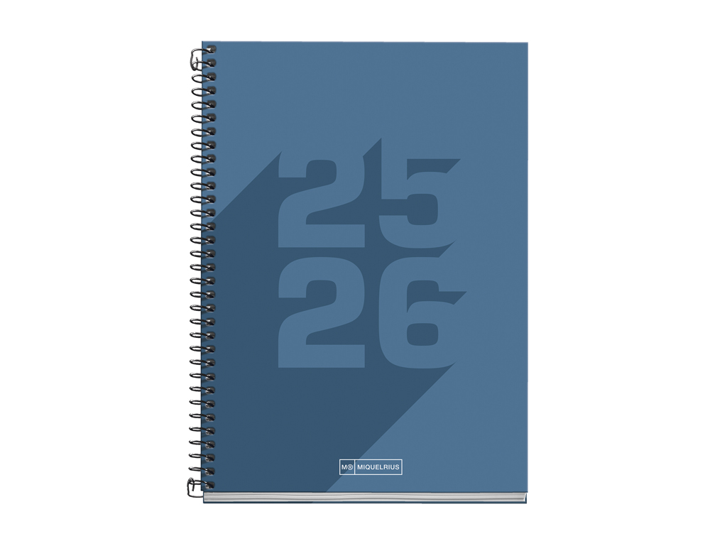 AGENDA ESPIRAL ESCOLAR MIQUELRIUS BASIC DIN A5 DIA PAGINA 25-26 TAPA CARTON FORRADO AZUL MARINO