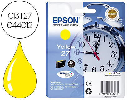 TINTEIRO EPSON 27 WF-3620 / 711 0 / 7610 / 7620 AMARELO 2.200 PAG