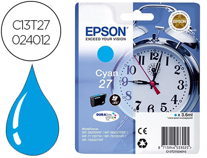 TINTEIRO EPSON 27 WF3620 / 7110 / 7610 / 7620 CYAN 300 PAG
