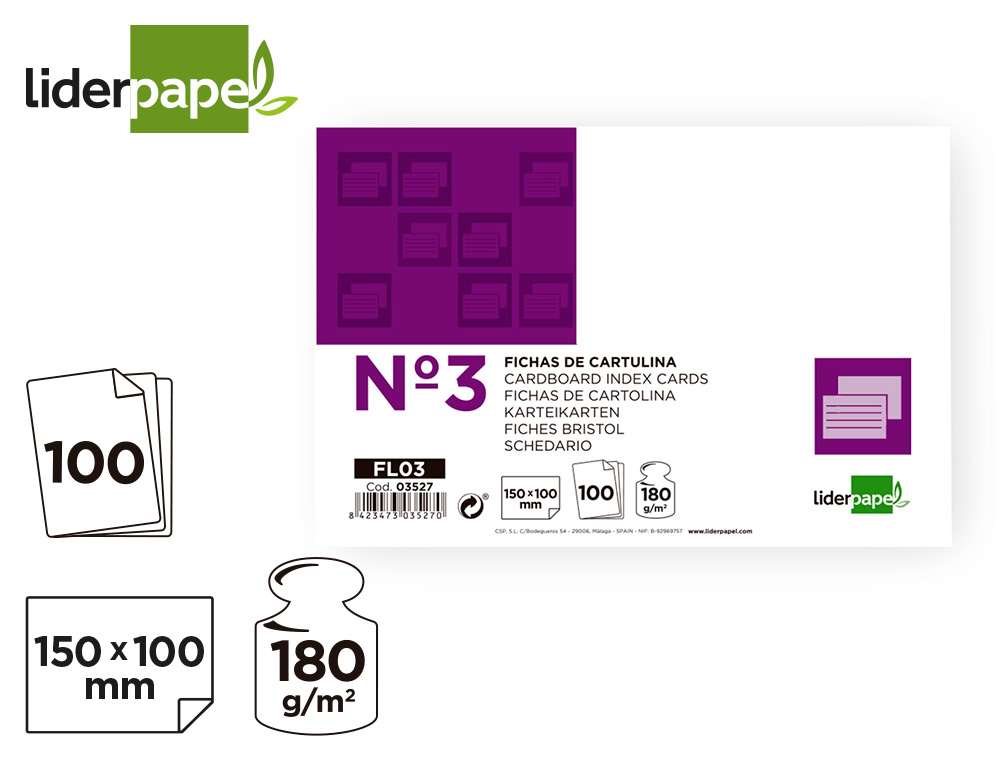 FICHAS EM CARTOLINA, EMB. COM 100, 100X150 MM, LISA