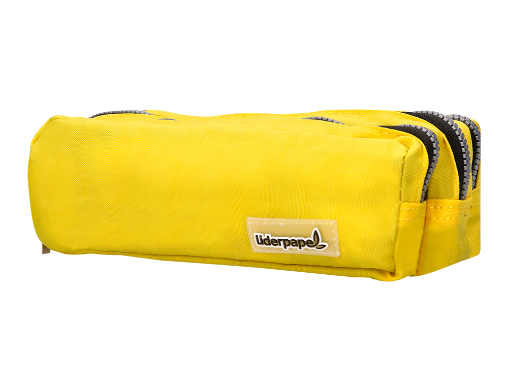 ESTOJO ESCOLAR LIDERPAPEL RETANGULAR 3 BOLSOS AMARELO PASTEL 185X80X70 MM