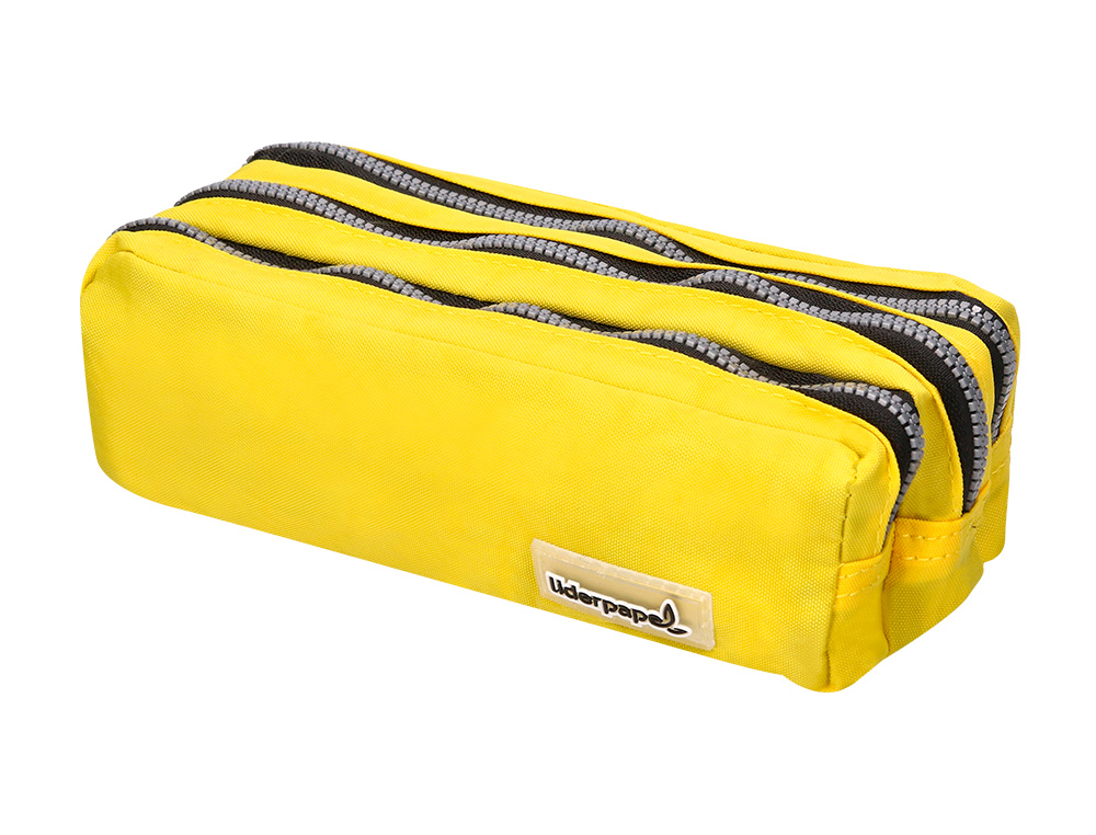 ESTOJO ESCOLAR LIDERPAPEL RETANGULAR 3 BOLSOS AMARELO PASTEL 185X80X70 MM