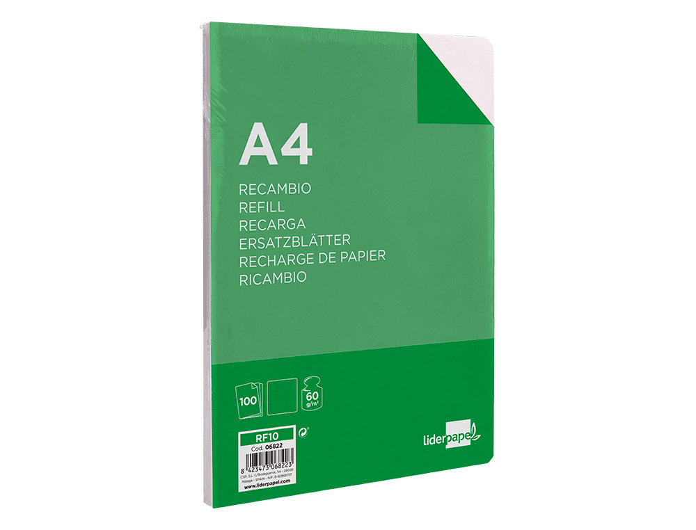 RECARGA LIDERPAPEL FOLIO 100 F 4TF-10 LISO 4 FUROS