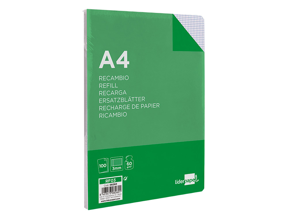 RECARGA LIDERPAPEL FOLIO 100 F 4TF-06 QUADRICULADO 3 MM 4 FUROS COM MARGEM