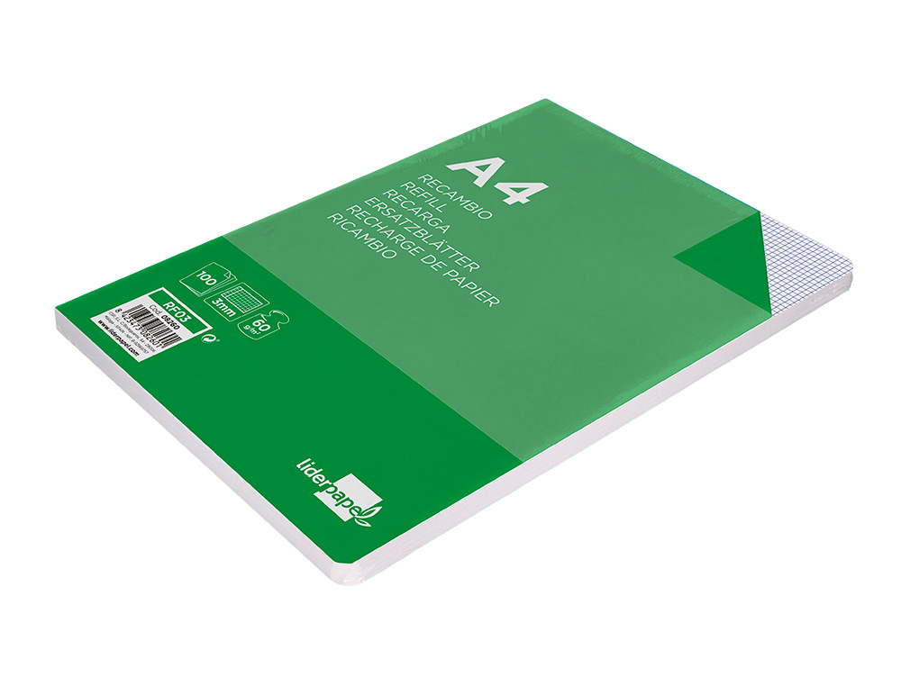 RECARGA LIDERPAPEL FOLIO 100 F 4TF-06 QUADRICULADO 3 MM 4 FUROS COM MARGEM