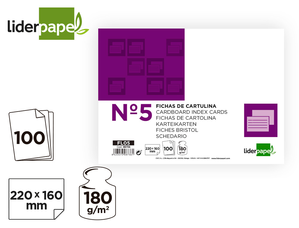 FICHAS EM CARTOLINA, EMB. COM100, 160X220 MM, LISA