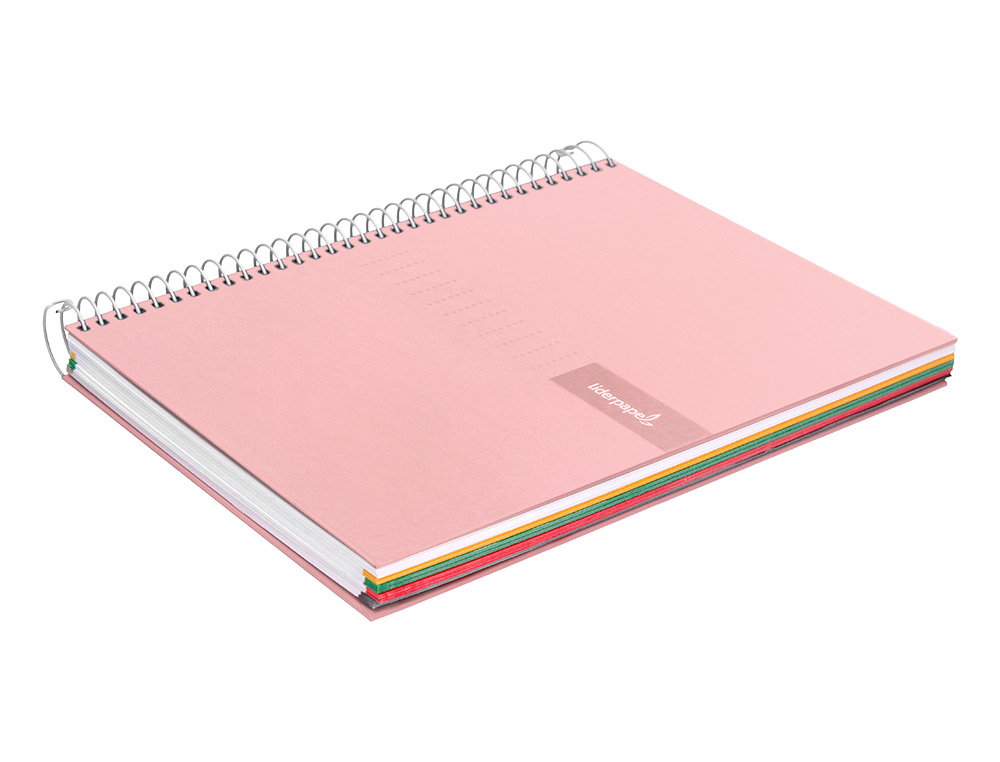 CADERNO ESPIRAL LIDERPAPEL CRAFTY MICRO DIN A5 CAPA FORRADA 120 F 90 GR QUADRICULA 5MM 5 BANDAS DE CORES 6 FUROS COR ROS