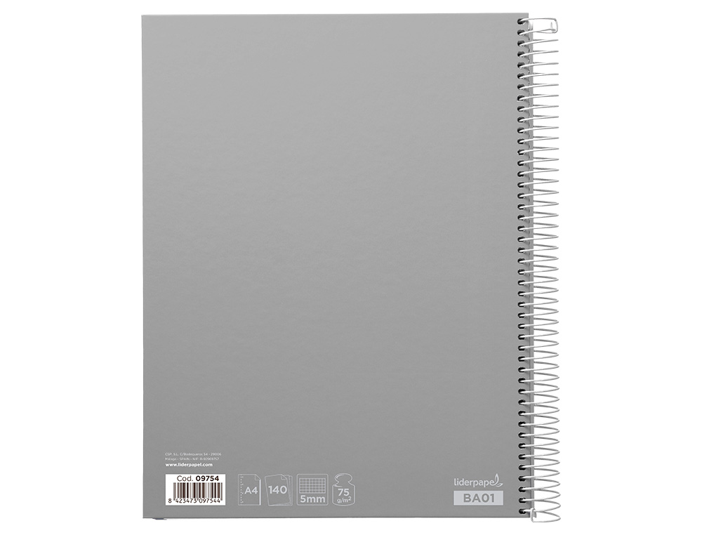 CADERNO ESPIRAL LIDERPAPEL JOLLY MICRO DIN A4 CAPA FORRADA 140 F 75 GR QUADRICULA 5MM 5 BANDAS DE CORES 4 FUROS CORES SO