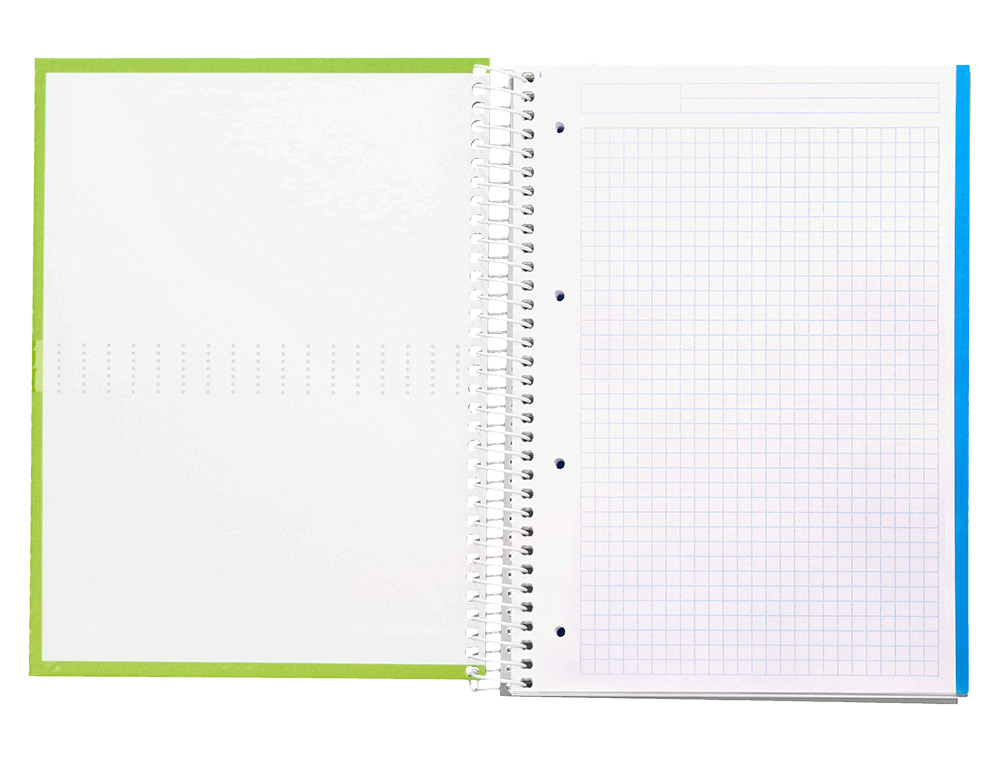 CADERNO ESPIRAL LIDERPAPEL CRAFTY MICRO DIN A4 CAPA FORRADA 120 F 90 GR QUADRICULA 5 MM 5 BANDAS DE CORES 4 CORES COR VE