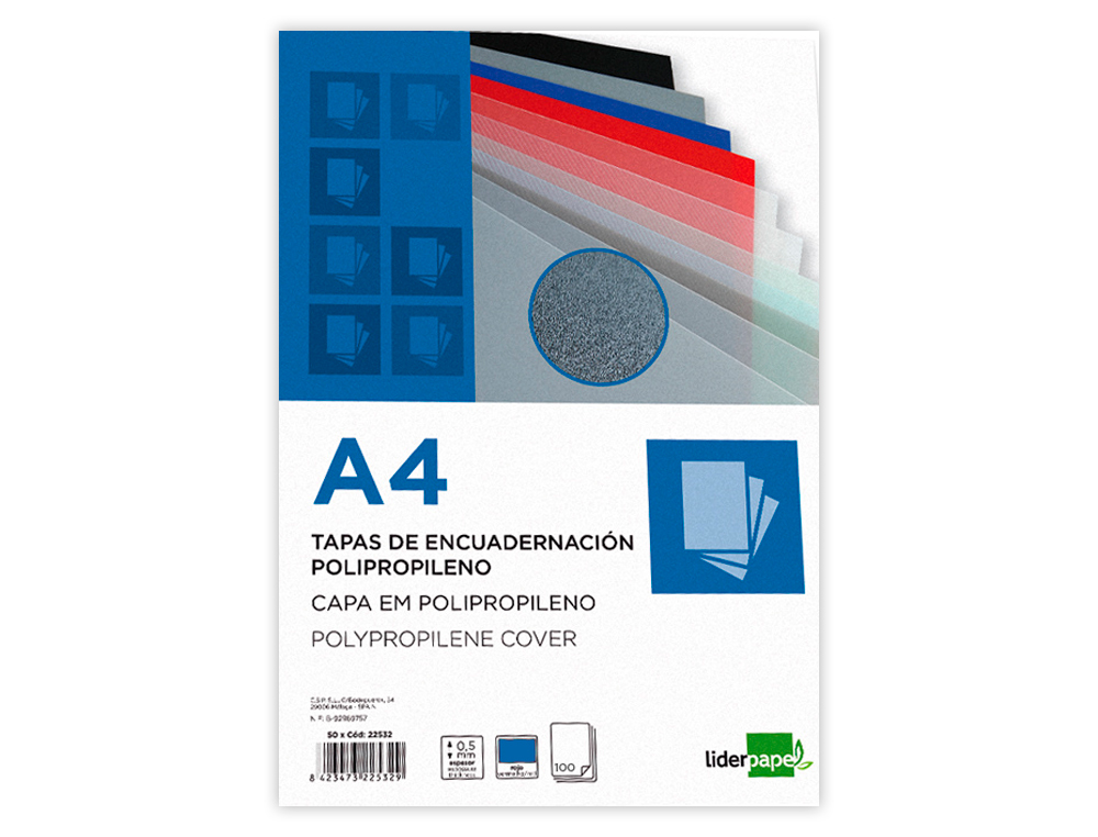 CAPA DE ENCADERNACAO LIDERPAPEL POLIPROPILENO DIN A4 0.5 MM AZUL TRANSLUCIDO PACK DE 100 UNIDADES