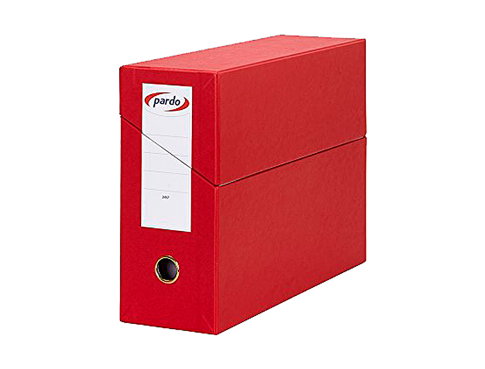 CAIXA PARDO PARA TRANSFERENCIAS FOLIO FORRADO EXTRA DUPLO LOMBADA 80 MM ESTOJO INTERIOR COM PORTA ETIQUETAS VERMELHO 270