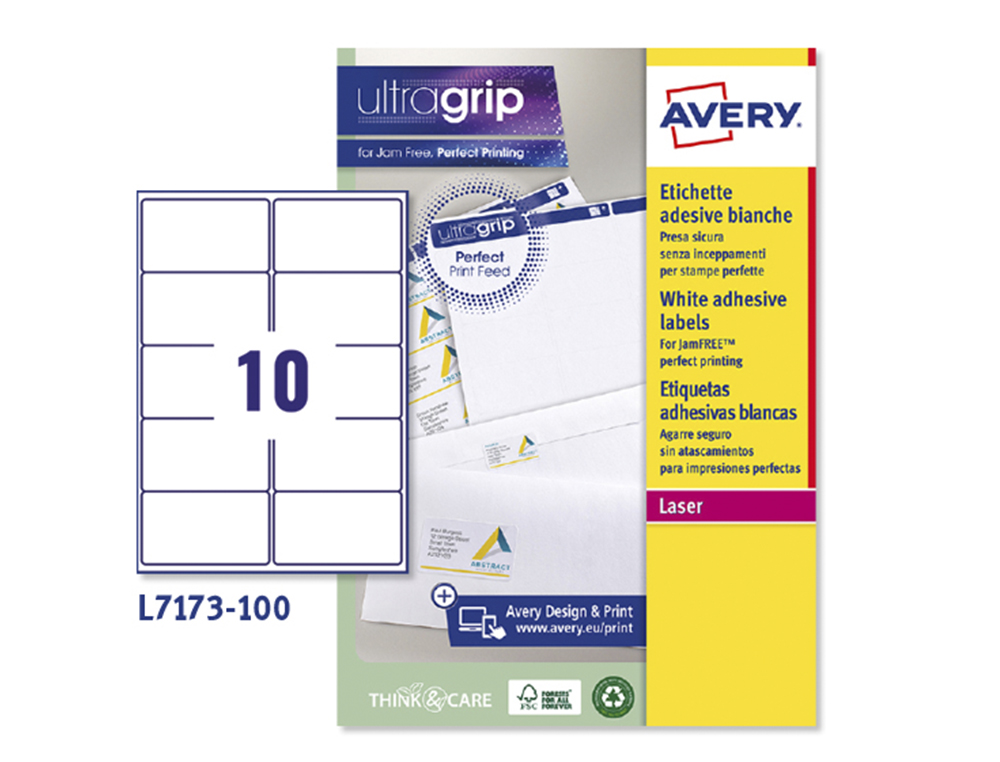 ETIQUETA AVERY ADESIVA BRANCA CARTAO DE VISITA MEDIDAS 99,1X57 MM INKJET LASER COPIADORA 1000 UNIDADES CAIXA DE 100 FOLH