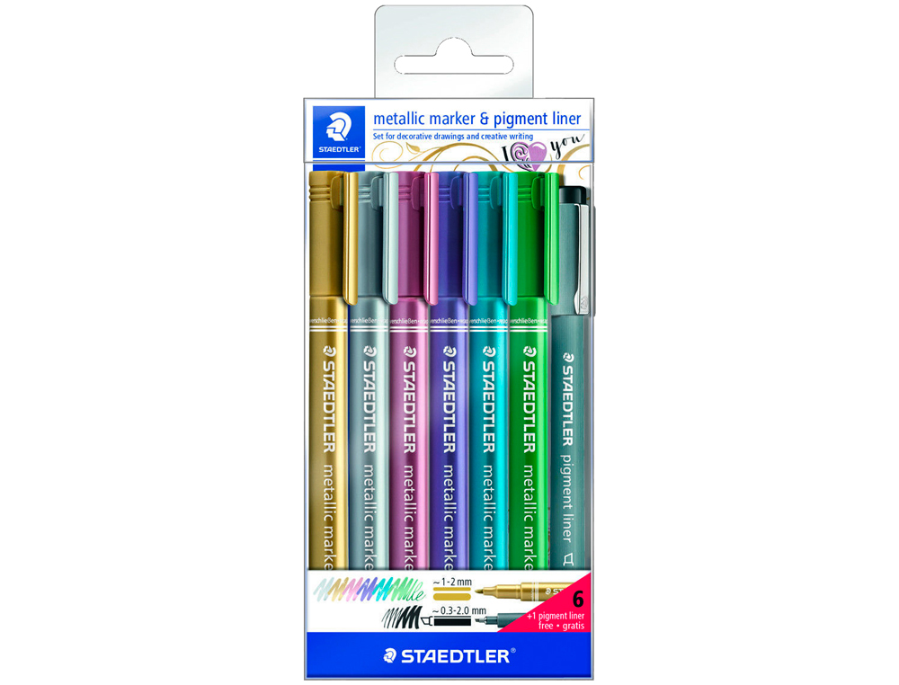 MARCADOR STAEDTLER METALICO 8323 BLISTER DE 6 UNIDADES CORES SORTIDAS + 1 MARCADOR CALIBRADO 308 C2-9