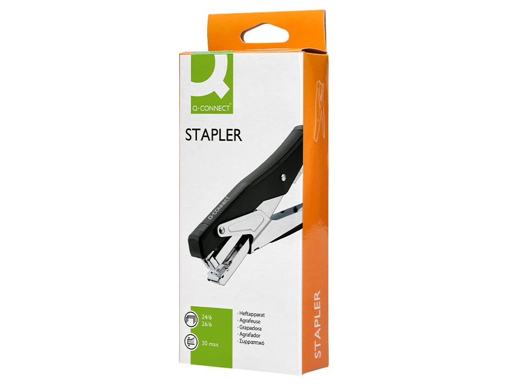 AGRAFADOR Q-CONNECT DE ALICATE CAPACIDADE 25 FOLHAS USA AGRAFES 24/6 E 26/6 METALICO COR PRETO