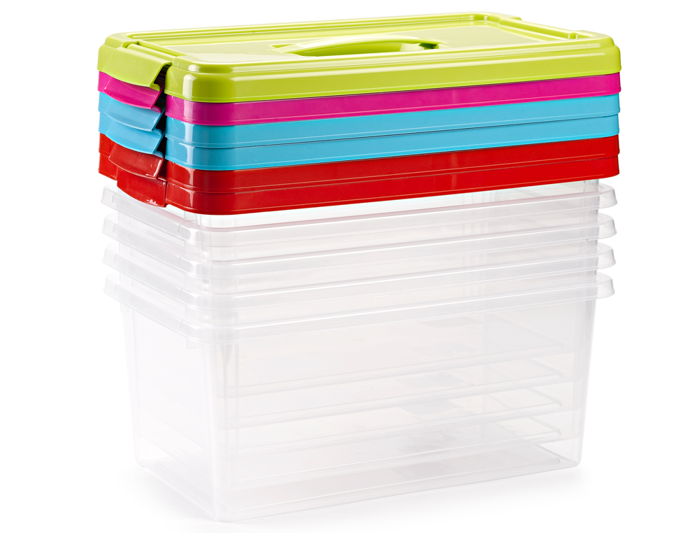 CAIXA MULTIUSOS PLASTICO 10 L Nº 24 TAMPA DE COR COM ASA 385X230X175 MM