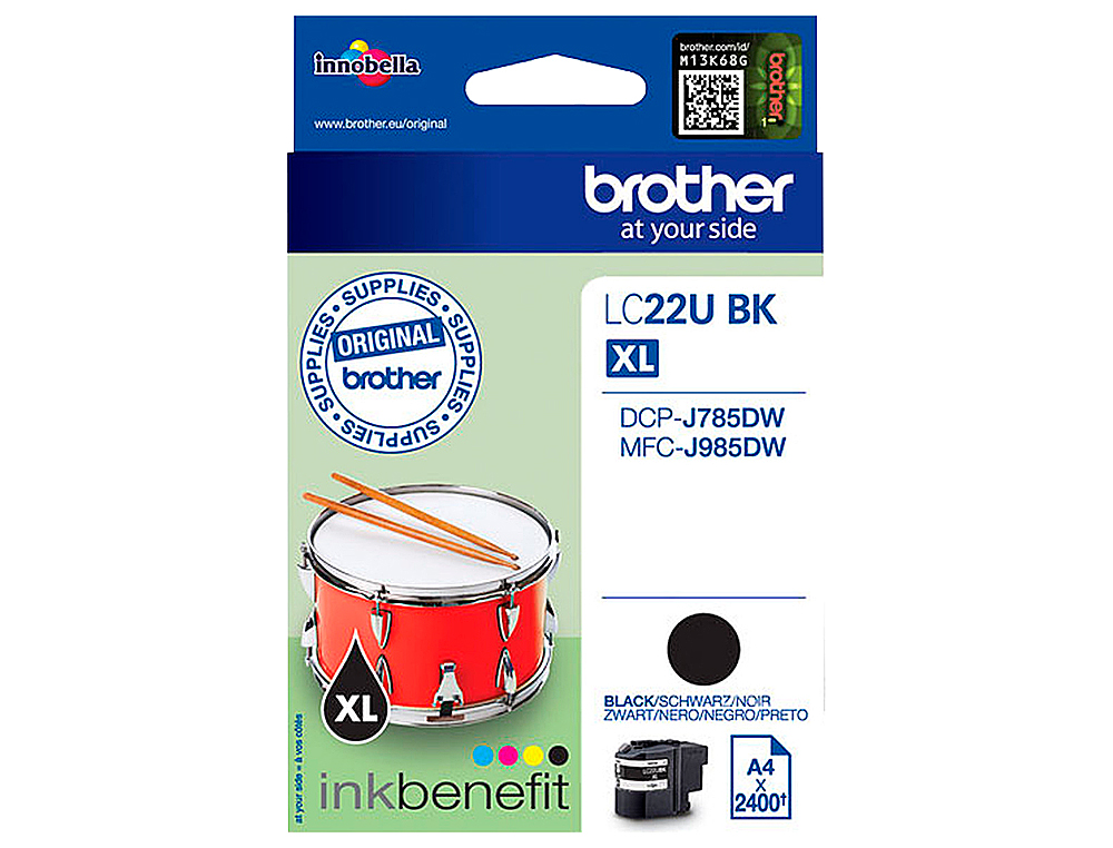 TINTEIRO BROTHER LC22UBK XL DCP-J785DW / DCP-J785DWXL / MFC-J985DW / MFC-J985DW PRETO 2.400 PAG