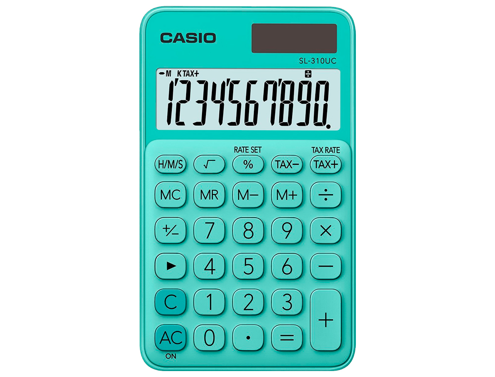 CALCULADORA CASIO SL-310UC-GN BOLSO 10 DIGITOS TAX +/- TECLA DUPLO ZERO COR VERDE